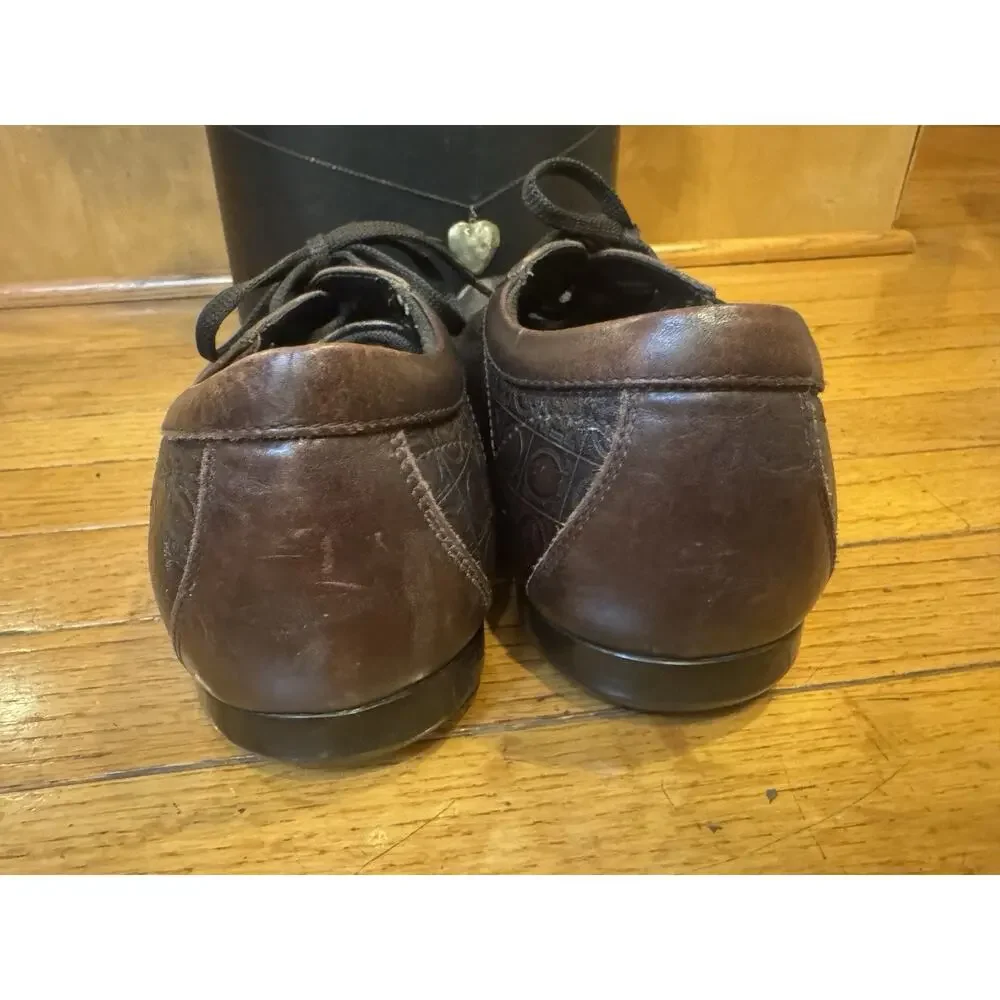 Salvatore Ferragamo LOGO BROWN LEATHER DRESS SNEAKER 9eee (700